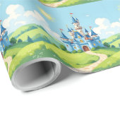 Mooie blauwe en witte kasteel cadeaupapier (Rol Hoek)