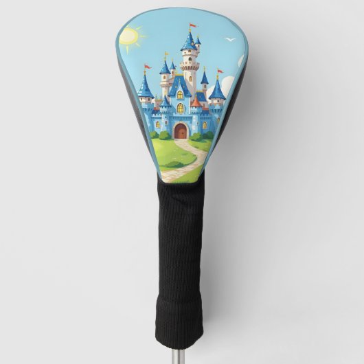 Mooie blauwe en witte kasteel golfheadcover (Voorkant)