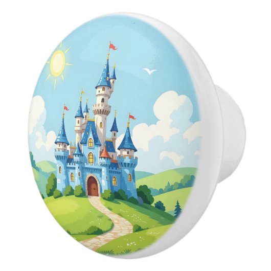Mooie blauwe en witte kasteel keramische knop (Rechts)
