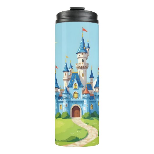 Mooie blauwe en witte kasteel thermosbeker (Voorkant)