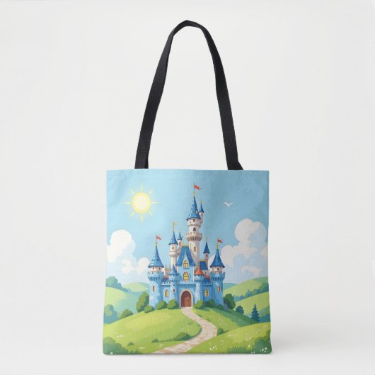 Mooie blauwe en witte kasteel tote bag (Voorkant)