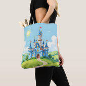 Mooie blauwe en witte kasteel tote bag (Dichtbij)
