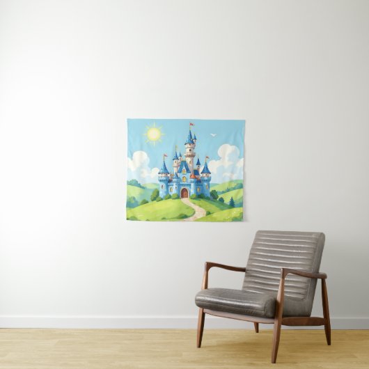 Mooie blauwe en witte kasteel wandkleed (In Situ (horizontaal))