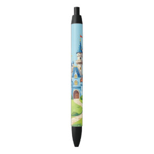 Mooie blauwe en witte kasteel zwarte inkt pen