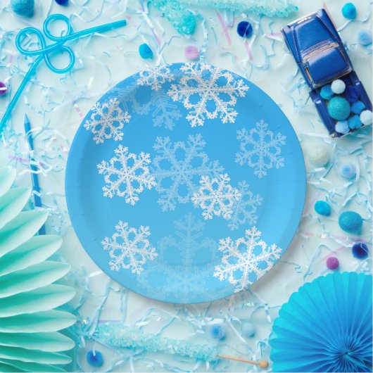Mooie blauwe en witte kerstsneeuwvlokken papieren bordje (Feest)