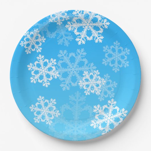 Mooie blauwe en witte kerstsneeuwvlokken papieren bordje (Voorkant)