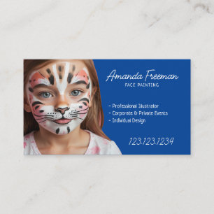 Mooie Blauwe en Witte Kinder Gezichtsschildering Visitekaartje