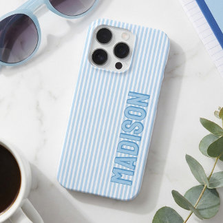Mooie blauwe en witte streep gepersonaliseerde naa iPhone 16 pro hoesje