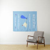 Mooie blauwe en witte tekst ooievaar en ratels wandkleed (In Situ (horizontaal))