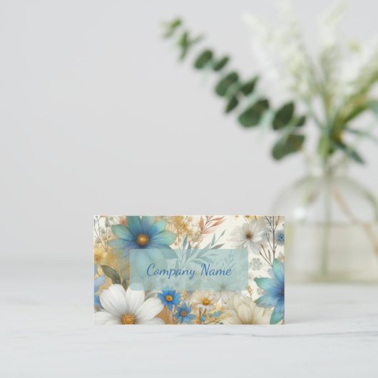 Mooie Blauwe en Witte Wildbloemen Visitekaartje (Staand voorkant)