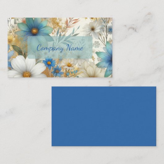 Mooie Blauwe en Witte Wildbloemen Visitekaartje (Voorkant / Achterkant)