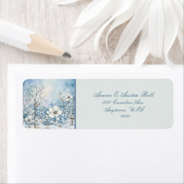 Mooie Blauwe en Witte Winter Bloemen Etiket