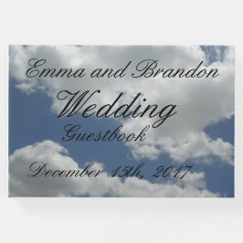 Mooie Blauwe en Witte Wolken Print Bruiloft Gastenboek