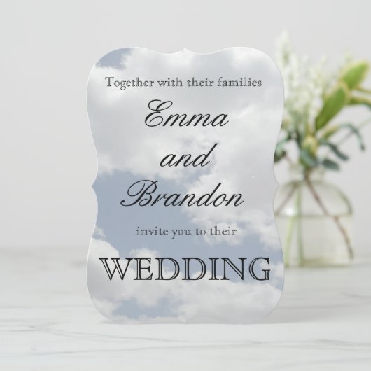 Mooie Blauwe en Witte Wolken Print Bruiloft Kaart (Staand voorkant)