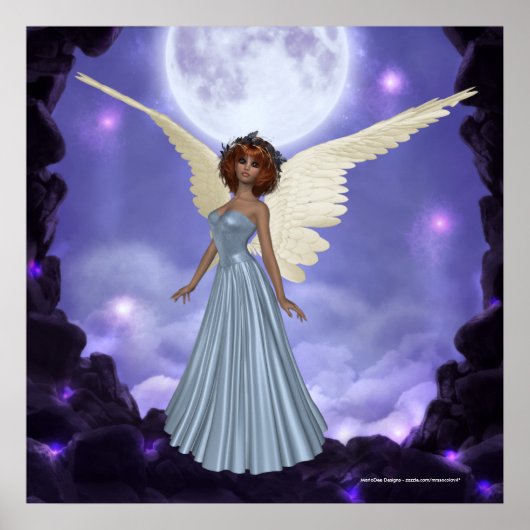 Mooie blauwe engel afdrukken poster (Voorkant)