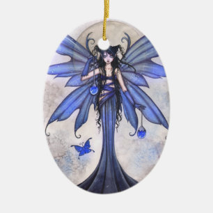 Mooie Blauwe Fee en Vlinder Fantasie Kunst Keramisch Ornament