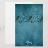 Mooie Blauwe Floral Briefpapier (Voorkant / Achterkant)