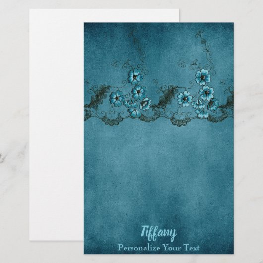 Mooie Blauwe Floral Briefpapier (Voorkant / Achterkant)