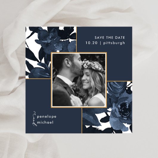 Mooie Blauwe Floral Foto's die de datum opslaan Save The Date