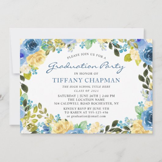 Mooie Blauwe Floral Gradual Partij Kaart (Voorkant)