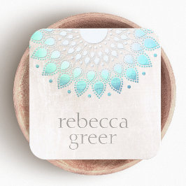 Mooie Blauwe Floral Lotus Mandala White Marble Vierkante Visitekaartje