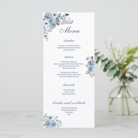 Mooie Blauwe Floral Menu (Staand voorkant)