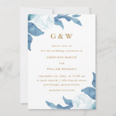 Mooie Blauwe Floral met Monogrammen Foto bruiloft Kaart (Voorkant)