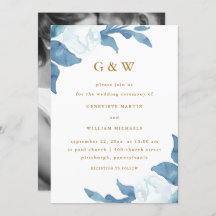 Mooie Blauwe Floral met Monogrammen Foto bruiloft