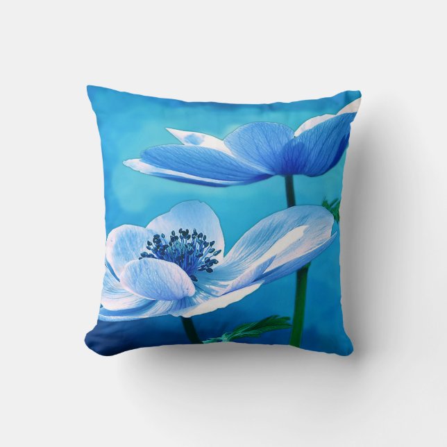 Mooie Blauwe Floral Pillow Kussen (Voorkant)