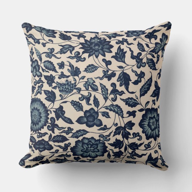 Mooie Blauwe Floral Pillow Kussen (Voorkant)