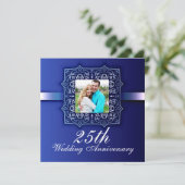 mooie blauwe foto uitnodiging 25-jarig jubileum (Staand voorkant)