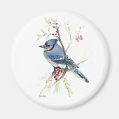 Mooie Blauwe Gaai Aquarel Magneet (Voorkant)
