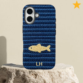 Mooie Blauwe Gehaakte Vis Garens Aangepaste Naam iPhone 16 Hoesje