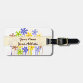 Mooie blauwe gele bruine simpele bloemen naam adre bagagelabel (Voorkant horizontaal)