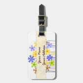 Mooie blauwe gele bruine simpele bloemen naam adre bagagelabel (Voorkant verticaal)