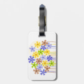 Mooie blauwe gele bruine simpele bloemen naam adre bagagelabel (Achterkant verticaal)