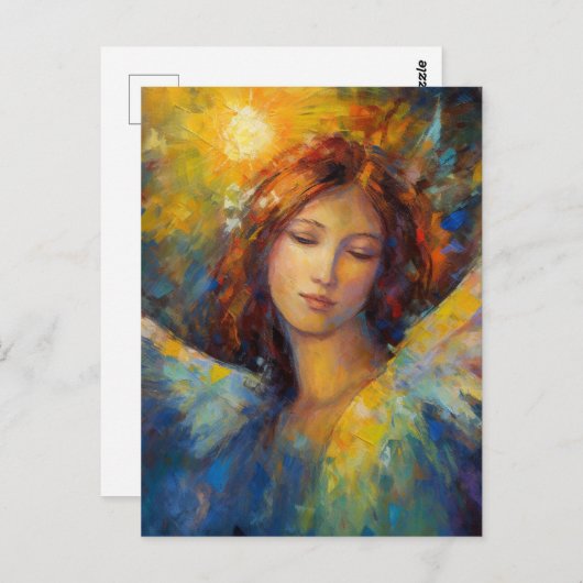 Mooie blauwe gele engel gloeit briefkaart (Voorkant / Achterkant)