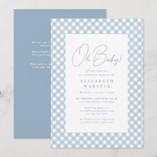 Mooie blauwe geruite eenvoudige babyshower kaart