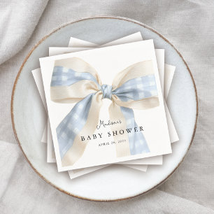 Mooie Blauwe Gingham Ruitjes Strik Baby Shower Servet