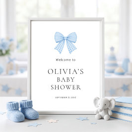 Mooie Blauwe Gingham Strik Welkom Baby Borrel  Poster