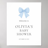 Mooie Blauwe Gingham Strik Welkom Baby Borrel Poster (Voorkant)