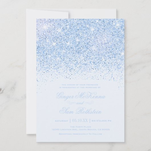 Mooie blauwe glitter bruiloft uitnodigingen (Voorkant)