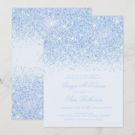 Mooie blauwe glitter bruiloft uitnodigingen