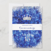 Mooie Blauwe Glitter Quinceanera Kroon Kaart (Voorkant)