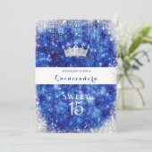 Mooie Blauwe Glitter Quinceanera Kroon Kaart (Staand voorkant)