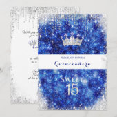Mooie Blauwe Glitter Quinceanera Kroon Kaart (Voorkant / Achterkant)