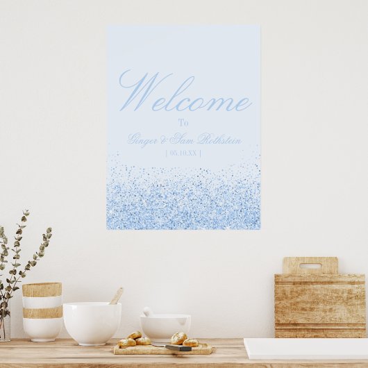 Mooie blauwe glitter welkom poster (Keuken)
