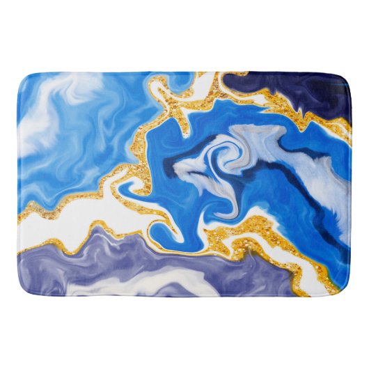 Mooie Blauwe, gouden en witte zwembroeken als wate Badmat (Voorkant)