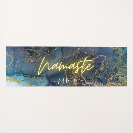 Mooie Blauwe Gouden Marmeren Inkt Douanenaam Yogamat (Voorkant (horizontaal))