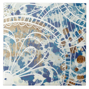 Mooie blauwe, grijze koperen patroonlaag tegeltje